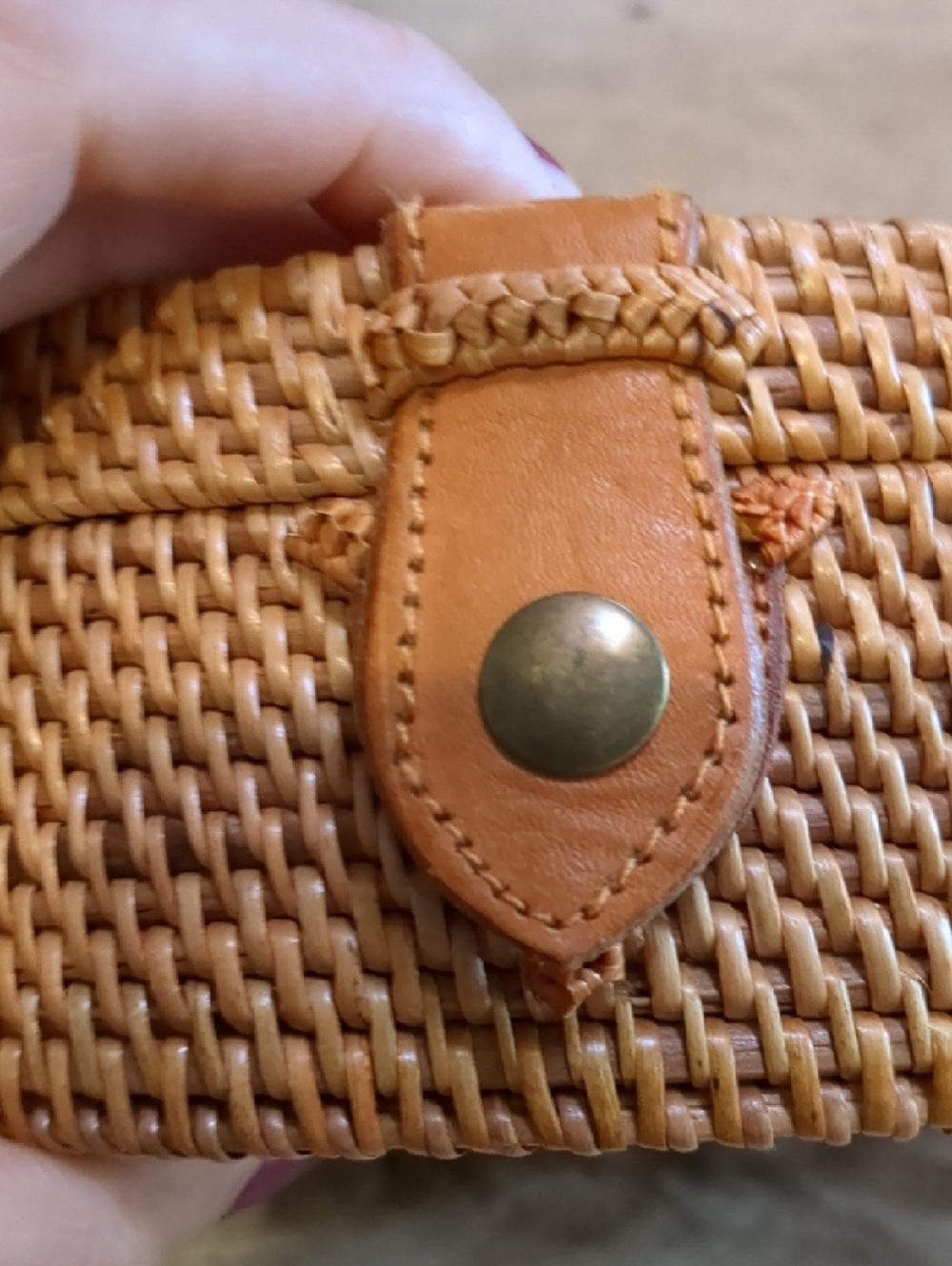 Woven Round Crossbody Bag in Natural Tan - Picture 4 of 11